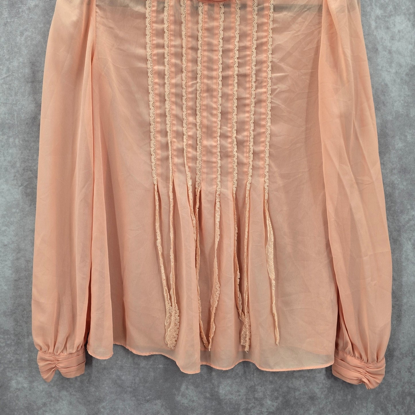 Shop The Trend Peach Sheer Long Sleeve Boho Cottage Lace Top Blouse Small