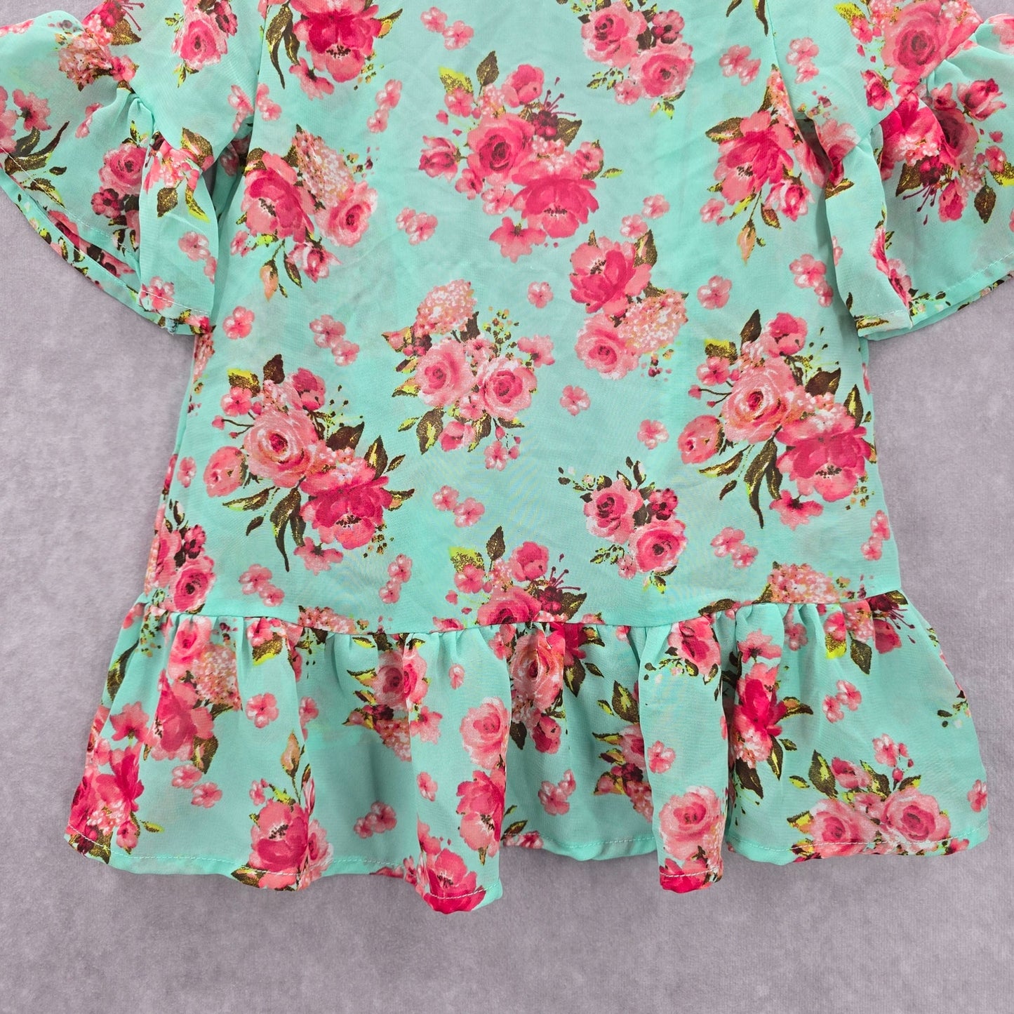 Nannette Green Floral Ruffle Short Sleeve Lace Sheer Cover Up 3T