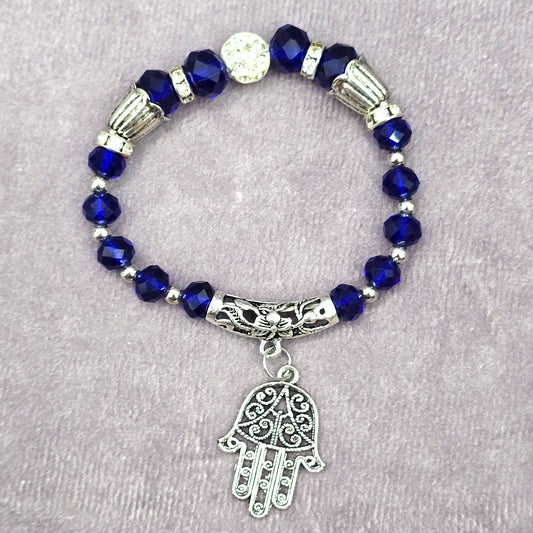 Silver Bead Hand Charka Charm Dangle Elastic Bracelet Boho Retro Fashion Jewelry