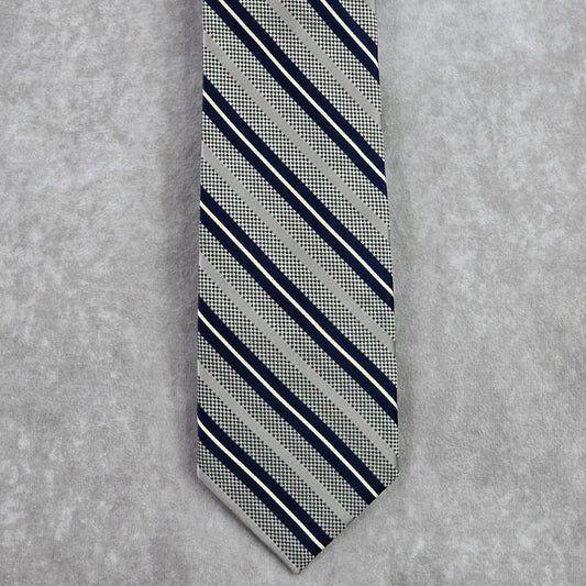 Enro Gray Silver Blue Stripe Repp Executive Geometric Silk Neck Tie Men's