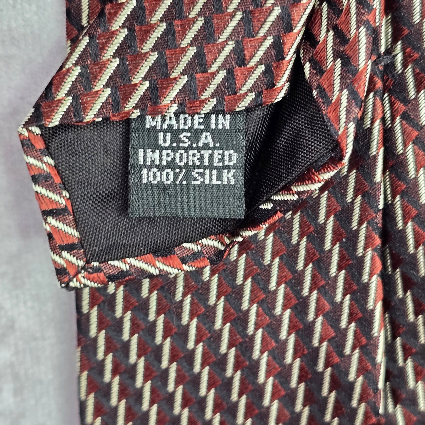 Geoffrey Beene Brown Black White Geometric 100% Silk Men's Neck Tie NWOT