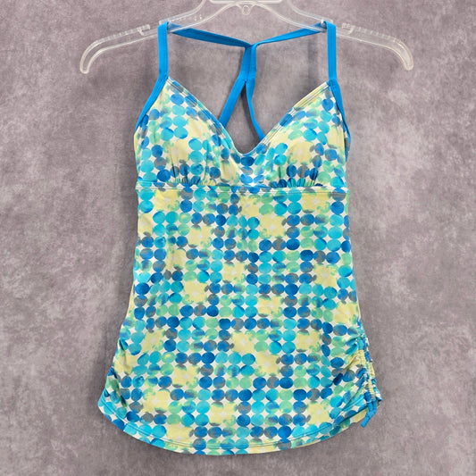 Blue Circle Print Crisscross Scrunch Tie Padded Swimwear Tankini Top Small 6