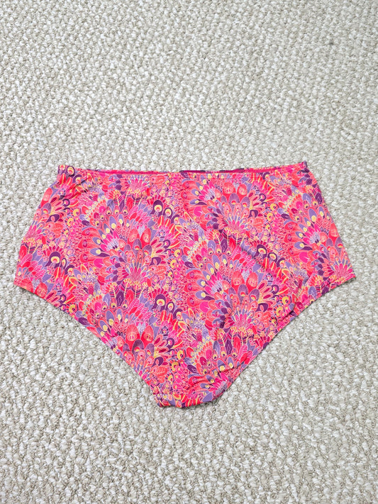 Pink Floral High Cheeky Beach Resort Vacation Swimsuit Bikini Bottoms Plus 1X