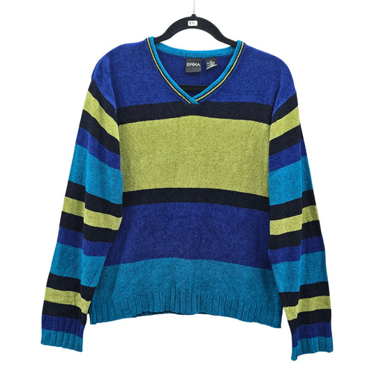 Erika & Co Multicolor Block Stripe Electric Cozy Rockstar Preppy Pullover Sweater XL