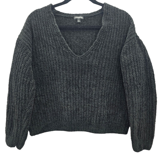 Express Black Boxy Cozy Chunky Grunge Goth Punk Knit Skater Pullover Sweater XS