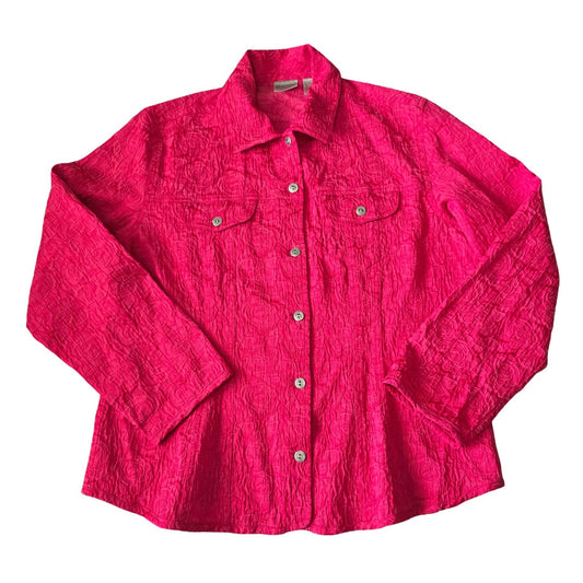 Chicos Pink Floral Rose Shacket Texture Romantic Luxury Preppy Jacket 2 Large