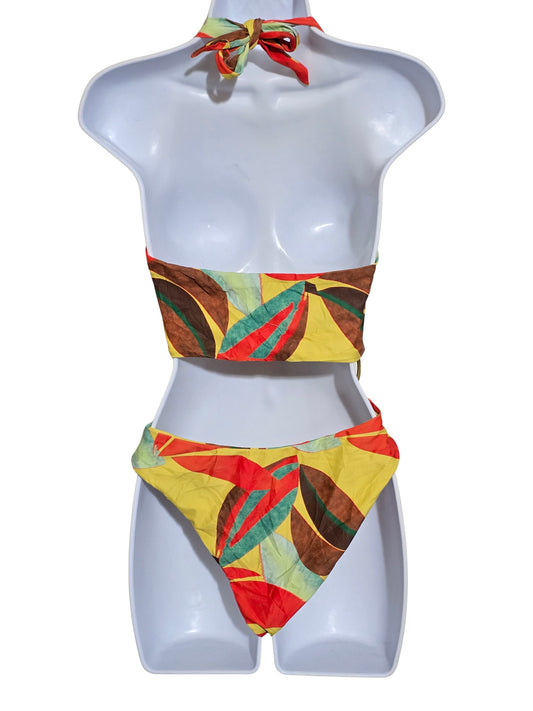 Colorful One Piece Cutout Y2K 90s Halter Swimsuit Beach Resort Vacation Small