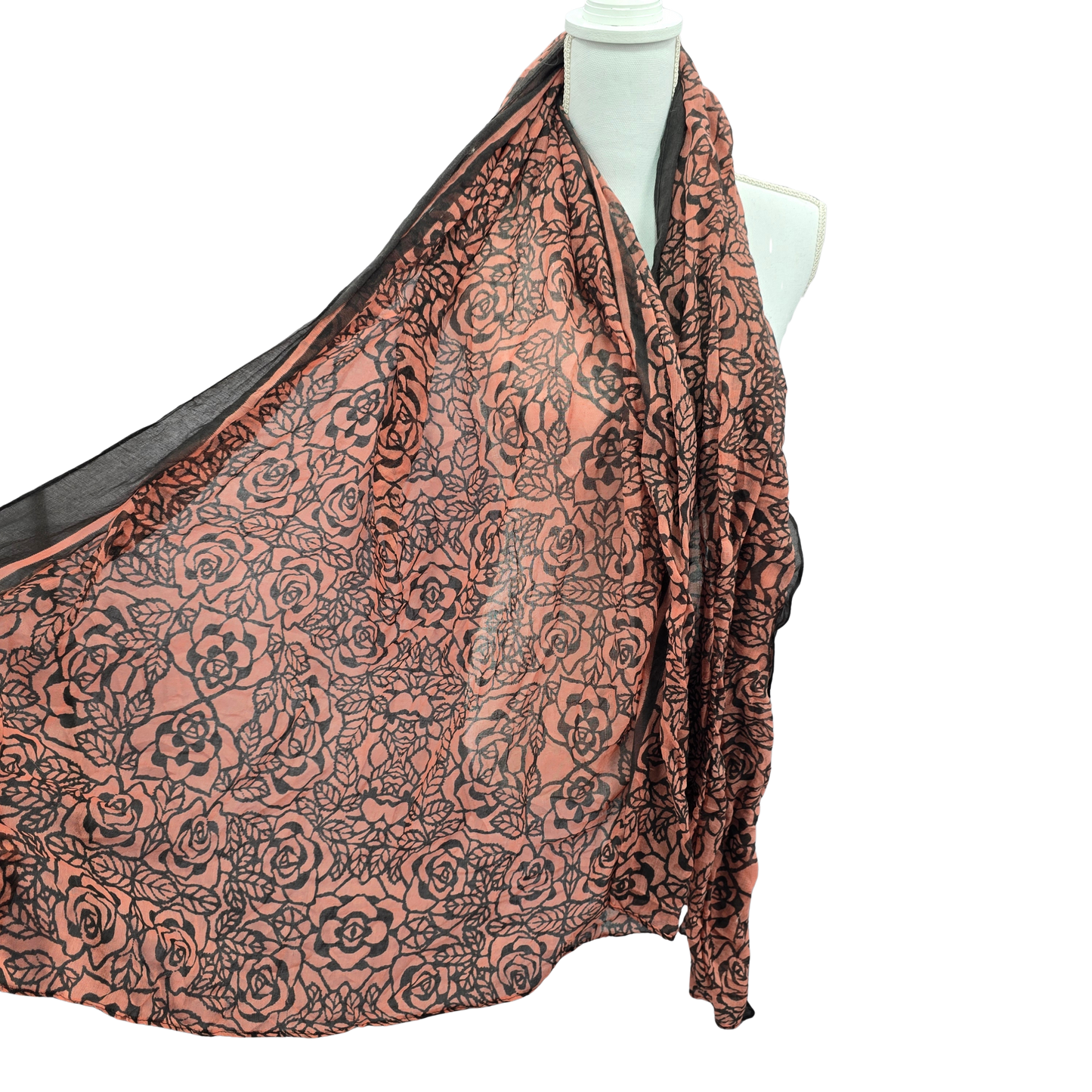 Floral Pink Extra Long Wide Oversized Scarf Leaf Brown Boho Whimsy Goth Y2K