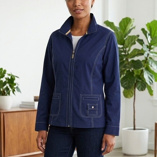 Navy Blue Full Zip Zenergy by Chico's Activewear Sports Resort Jacket 2 Large