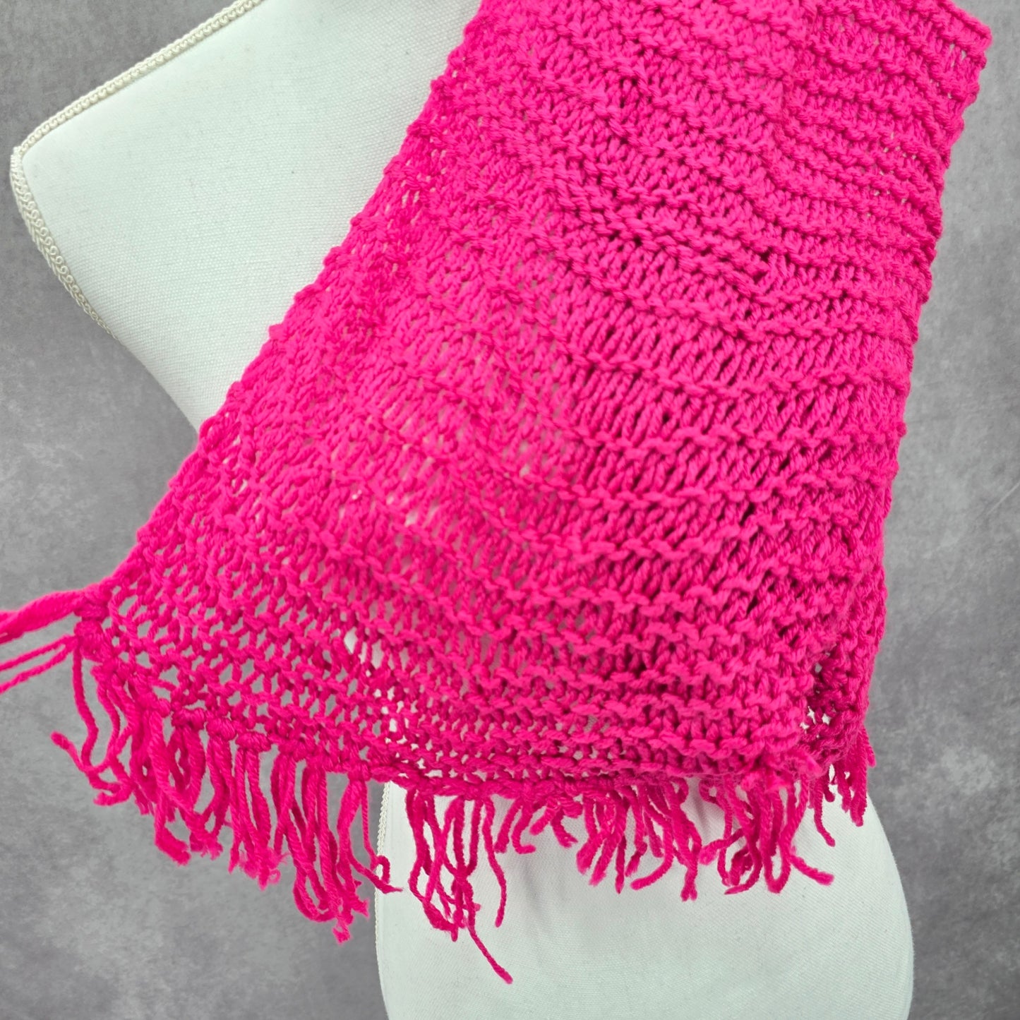 Pink Knit Romantic Handmade Y2K Barbie Feminine Fringe Fun Electric Scarf OS