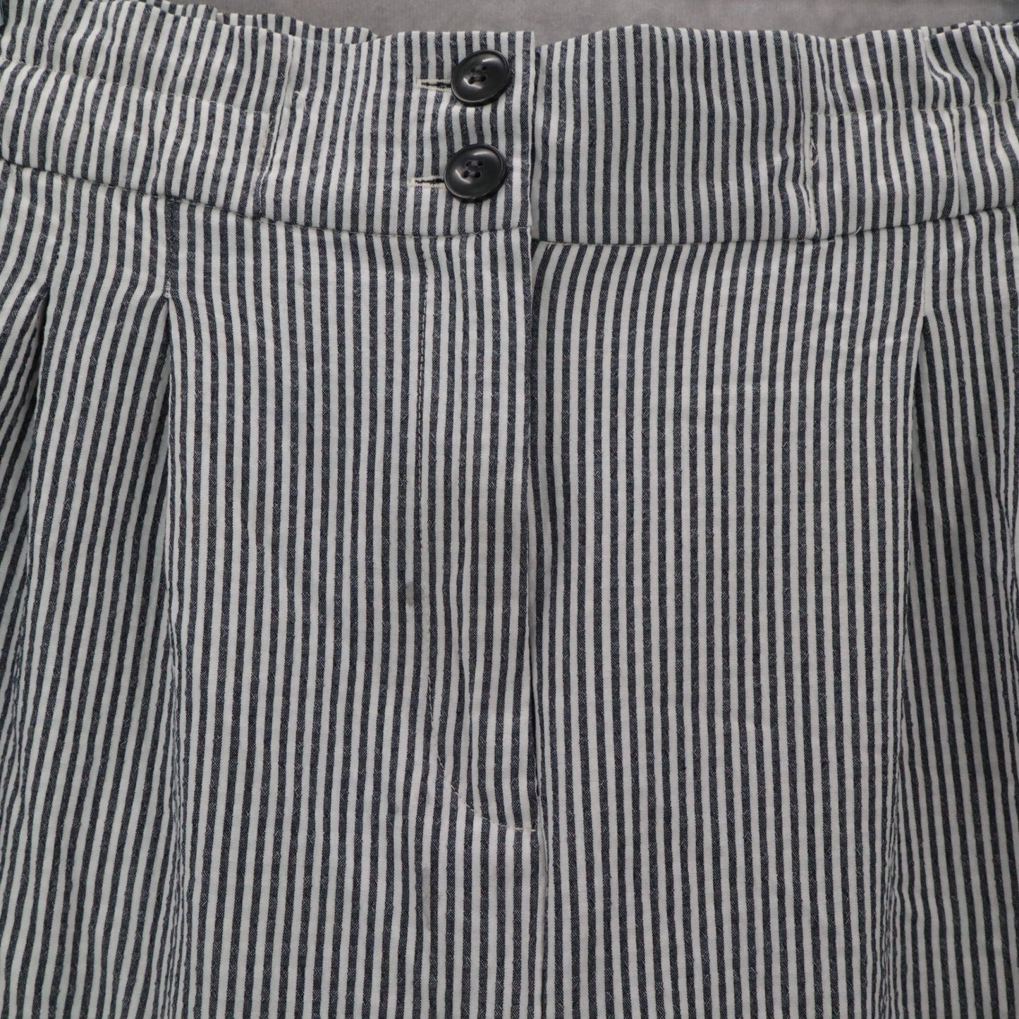 H&M Blue Stripe Wide Leg Boho Pull On Pleated Straight Preppy Trousers Pant 8