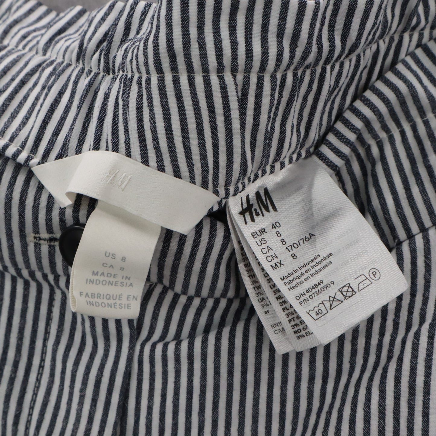 H&M Blue Stripe Wide Leg Boho Pull On Pleated Straight Preppy Trousers Pant 8