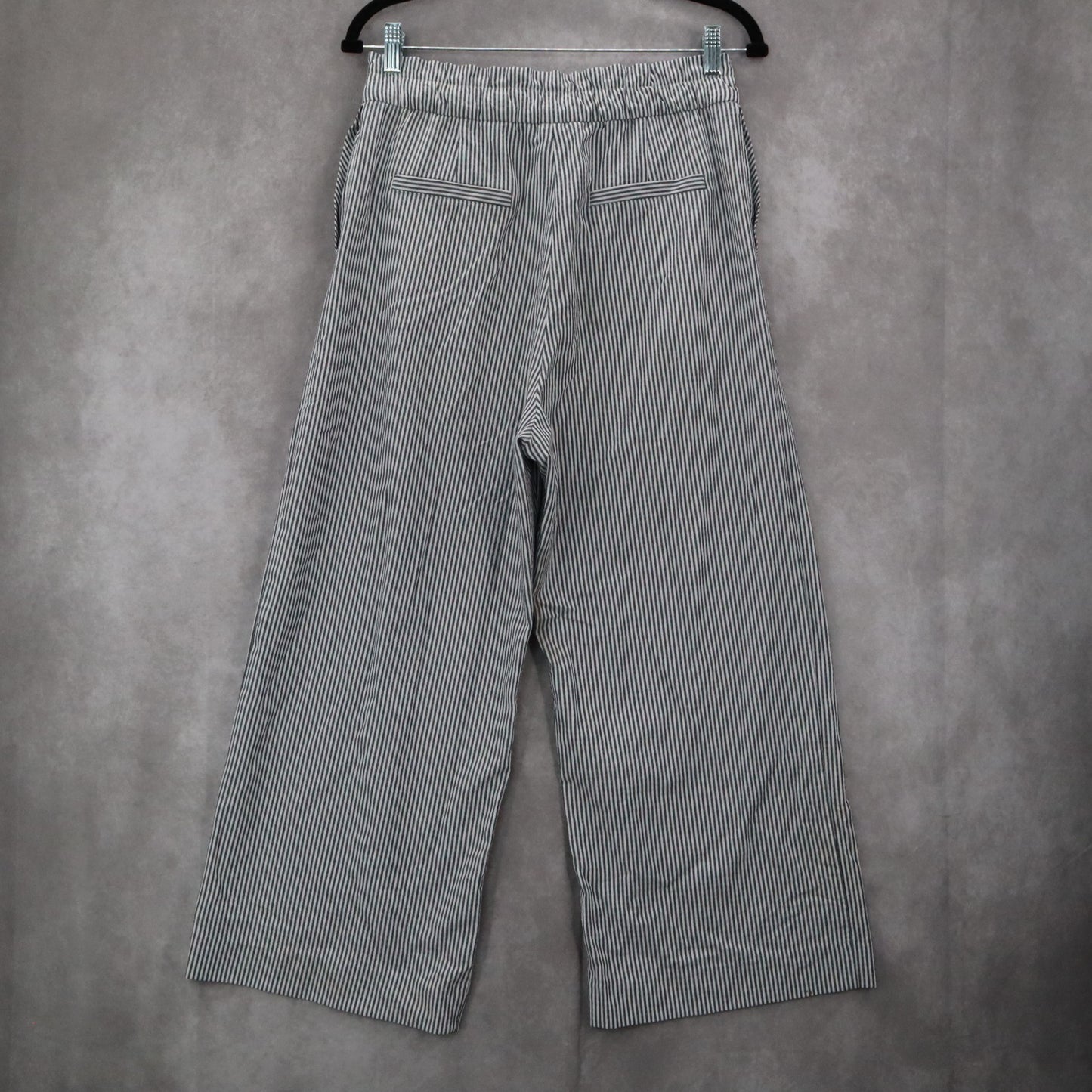 H&M Blue Stripe Wide Leg Boho Pull On Pleated Straight Preppy Trousers Pant 8