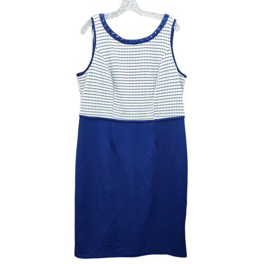 Maya Brooke Blue Midi Office Sequin Beaded Formal Preppy Party Dress Plus 14W