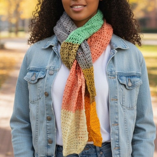 Y2K Vintage Multicolor Chunky Knit Cottage Granny Swan Cozy Wrap Shawl Scarf OS