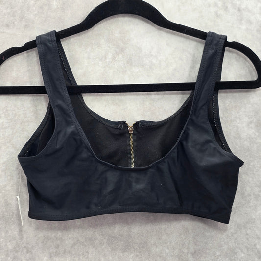Black Zipper Front Y2K VTG 90s 2000s Coquette Retro Swimwear Bikini Top Medium