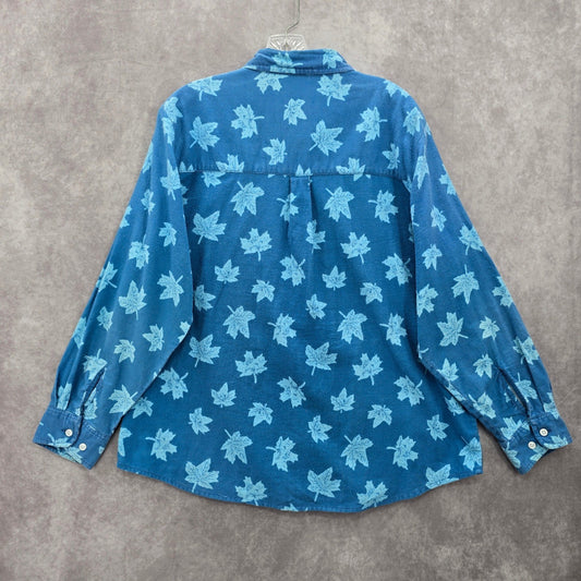 Haband Blue Leaf Cozy Flannel Y2K Vintage Button Down Long Sleeve Shirt XL
