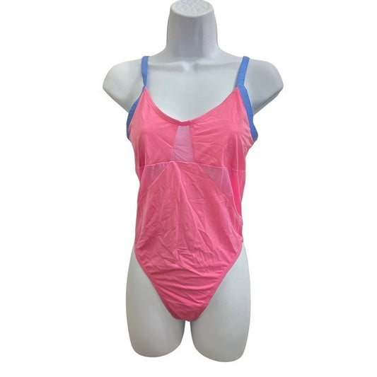 Colsie Pink One Piece Swimsuit Beach Vacation Barbie Cute Sheer Mesh Medium