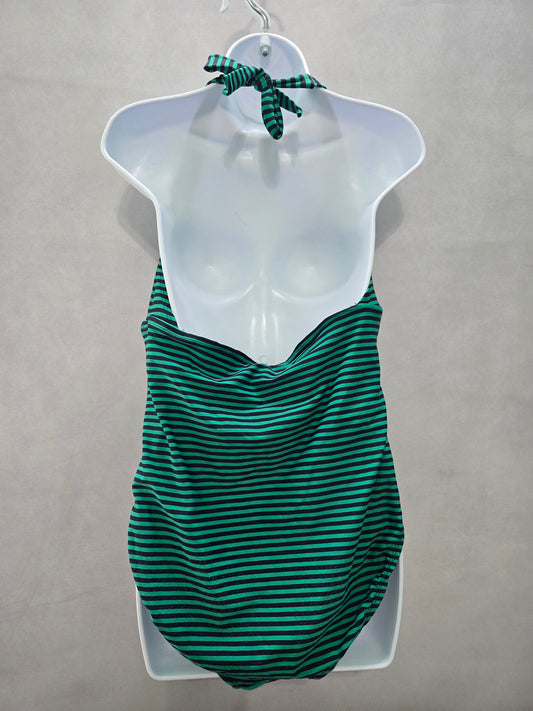 Striped Green Halter One Piece Swimsuit Beach 90s Resort Vacation Merona Large