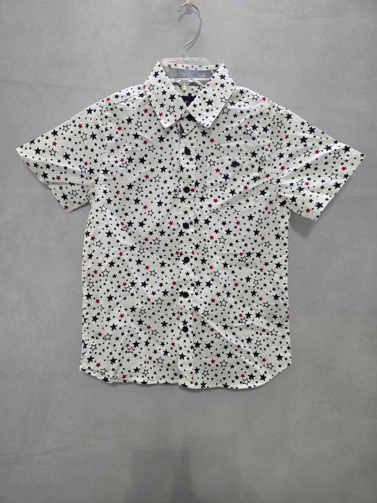 Star Print Boys Button Down Short Sleeve American Holiday Shirt 10/13 Large