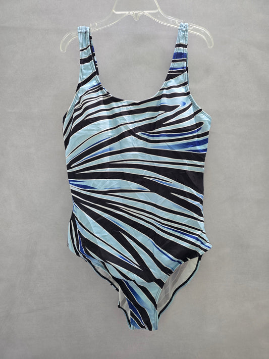 Blue Geometric One Piece Swimsuit Resort Vacation Beach Plus 3X