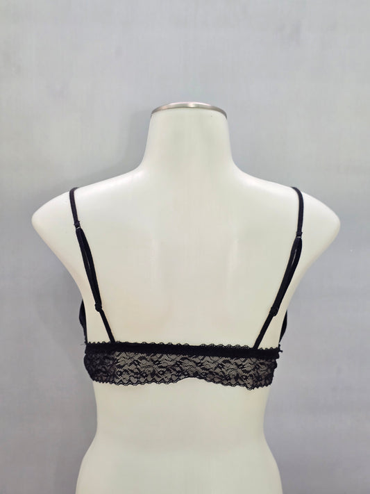 CK Black Romantic Boudoir Bridal Cottage Lingerie Feminine Floral Lace Bra Large