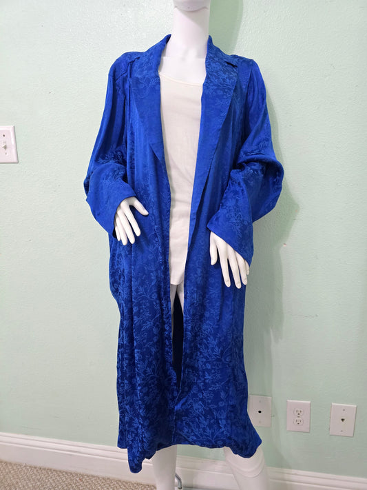 Royal Blue Floral Jacquard Kimono Queen Damask Electric Goth Trench Coat Plus 4X