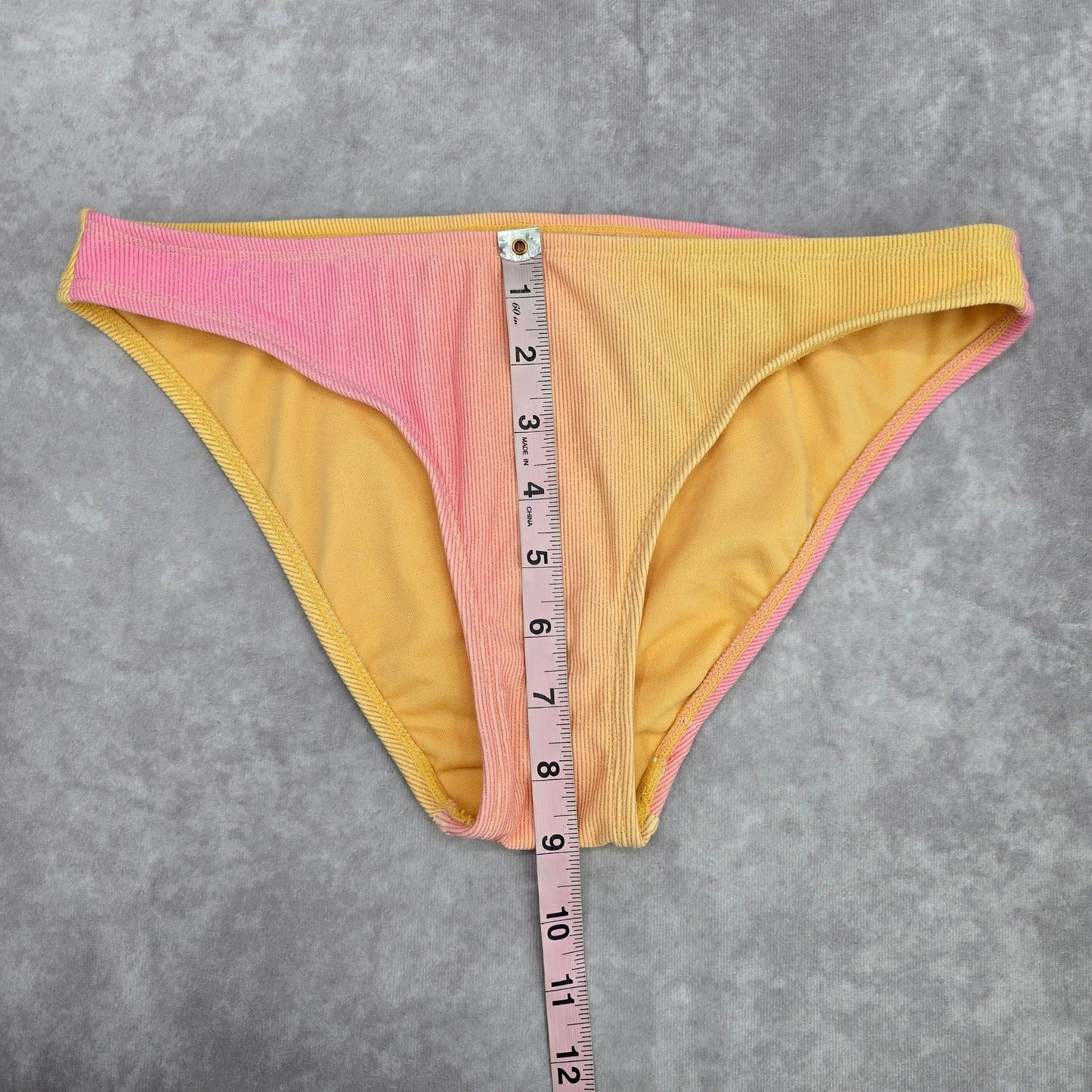 Xhilaration Orange Pink Ombre Ribbed Gold Metallic Bikini Bottom Swimwear Medium