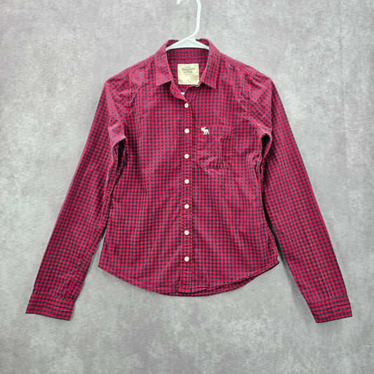 Abercrombie & Fitch Red Blue Plaid Tartan Button Down Long Sleeve Shirt Top XS