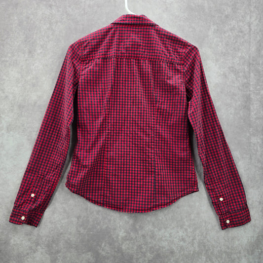 Abercrombie & Fitch Red Blue Plaid Tartan Button Down Long Sleeve Shirt Top XS