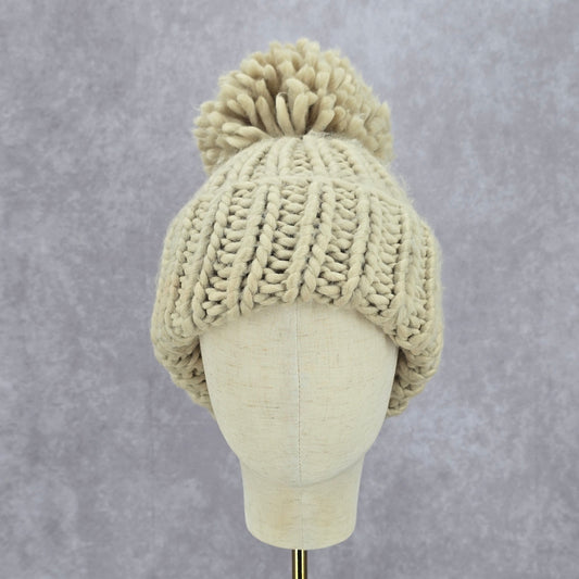 Mossimo Tan Cream Cable Knit Vintage Chunky XL Pom Pom Y2K Funky Hat