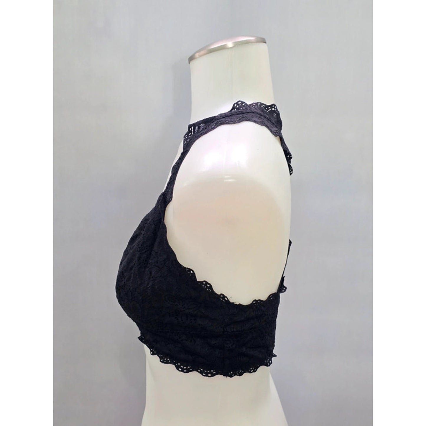 Felina Black Racerback Lace Floral Dark Boudoir Romantic Bralette Medium
