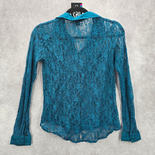 052. Forever 21 Green Lace Button Down Long Sleeve Top Small