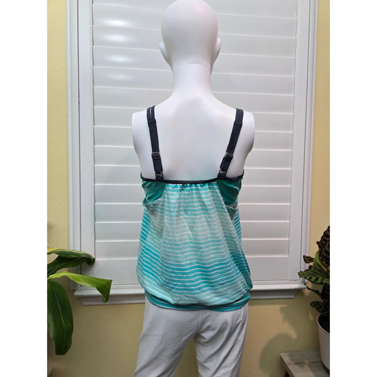 Green Striped Sports Bra Tank Top Medium