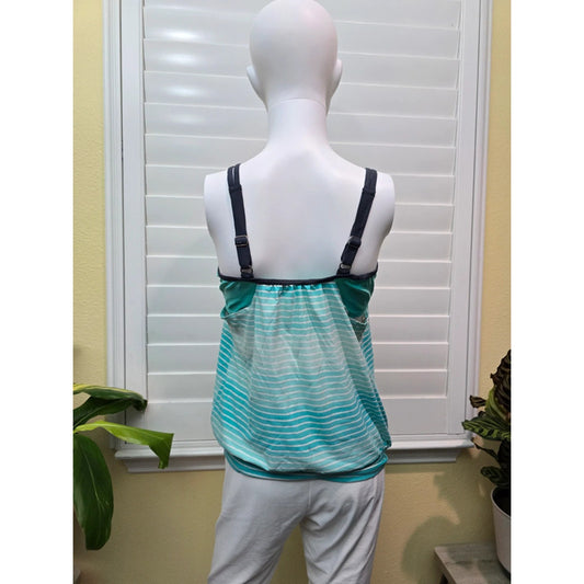 Green Striped Sports Bra Tank Top Medium