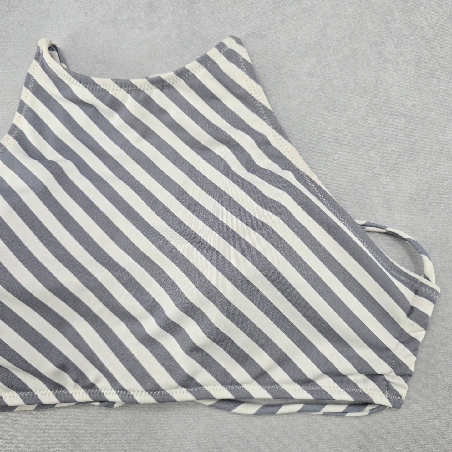 Gray Stripe Halter Tie Active Sports Bra Padded Bikini Bralette Swim Top S Small