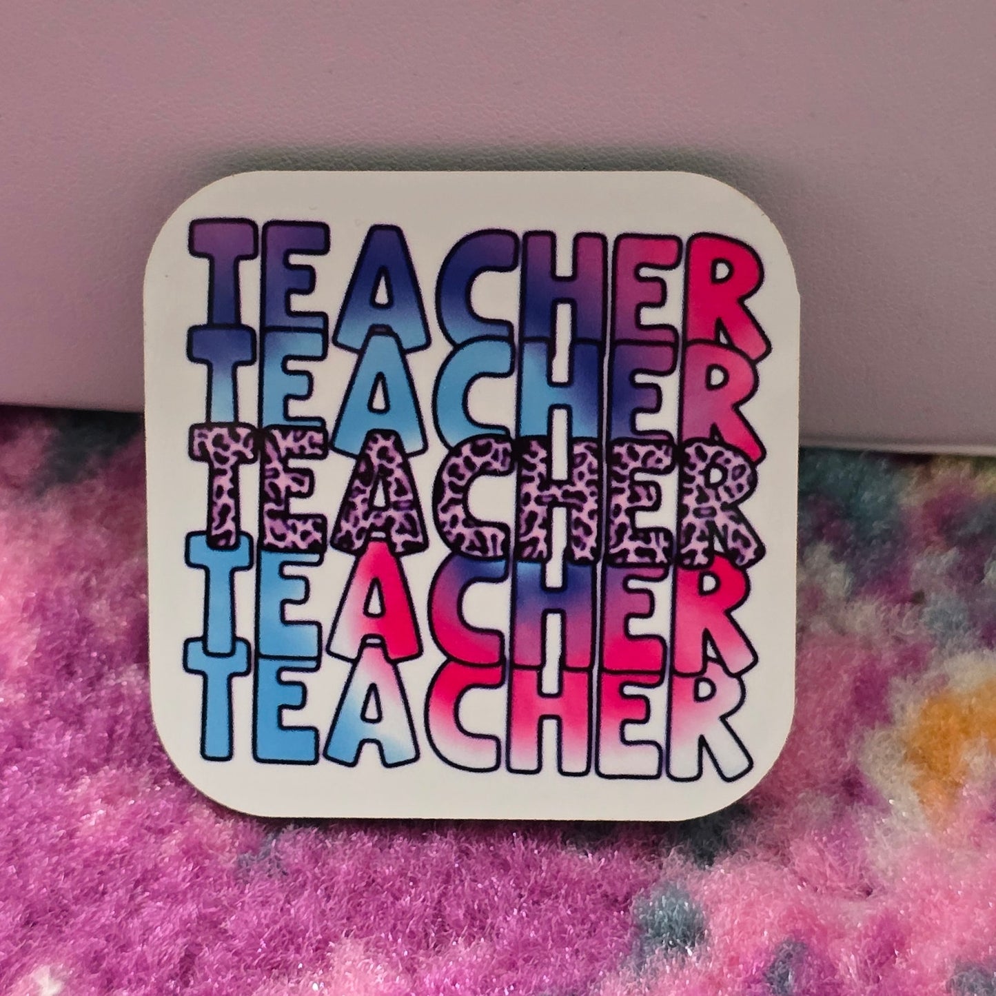 Teacher Blue Handmade Square Refrigerator Magnet