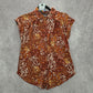 059. No Boundaries Brown Floral Crisscross Short Sleeve Button Down Top Small