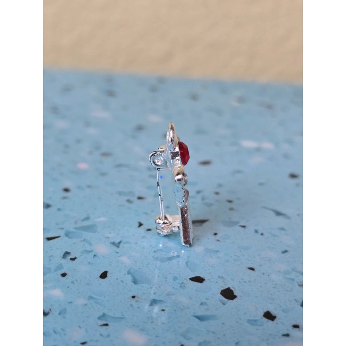 Silver Angel with Red Stone Brooch Pin