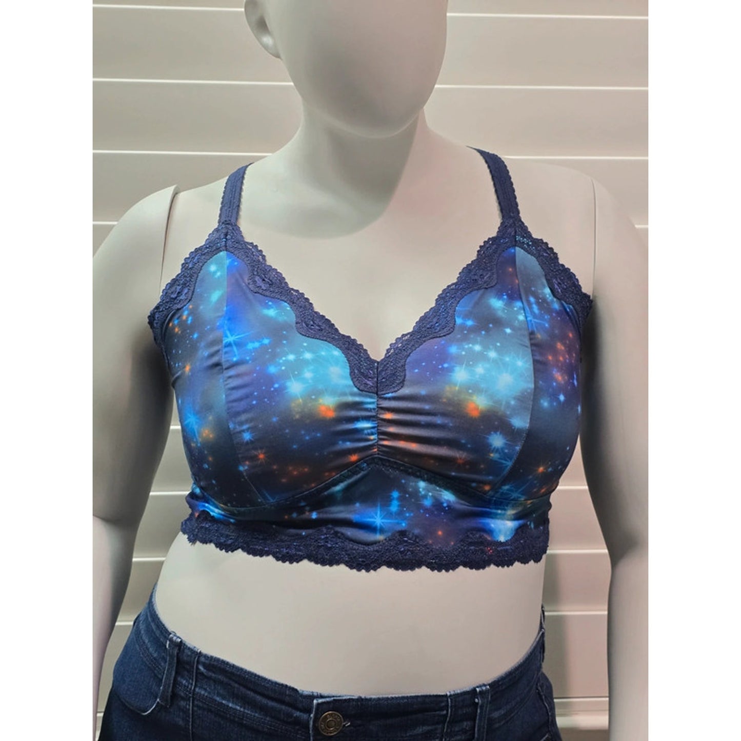 Torrid Curves Blue Galaxy Lace Floral Fairy Bridal Bralette Plus Size 2X