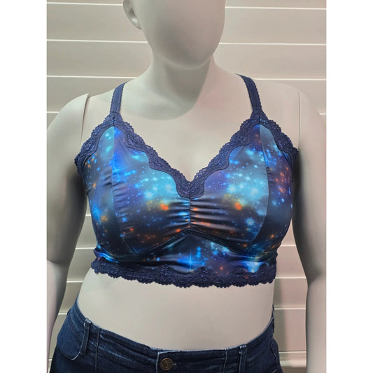Torrid Curves Blue Galaxy Lace Floral Fairy Bridal Bralette Plus Size 2X