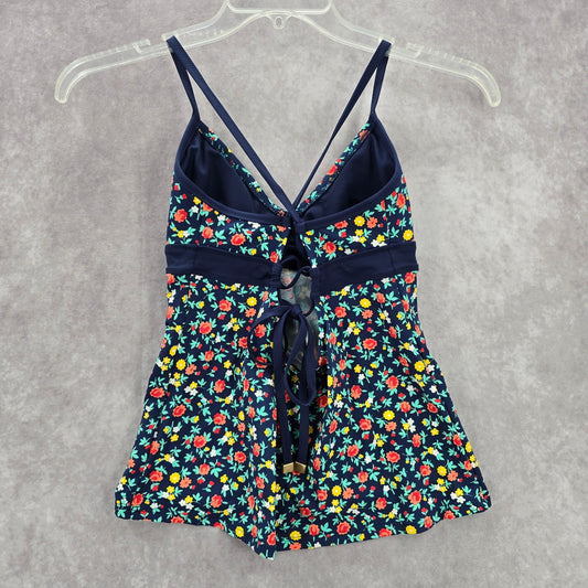 Lands' End Blue Floral Crisscross Tie Padded Swimwear Tankini Tank Top Small 4
