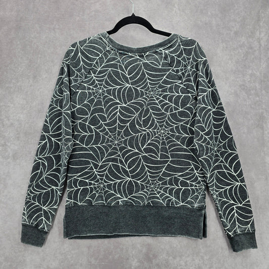 Grayson Threads Gray White Spider Web Pattern Long Sleeve Pullover Sweater Small