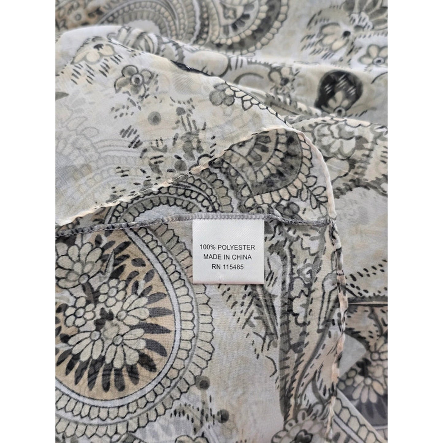 Gray Paisley Printed Light Floral Infinity Scarf OSFM