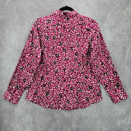 Talbots Pink Animal Print Long Sleeve Button Blouse Top Shirt Petite Cotton 12P