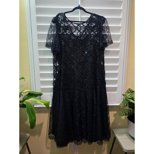 Black Lace Sequin Whimsy Goth Fairy Sparkly Gothic Glam Holiday Dress Plus 24W