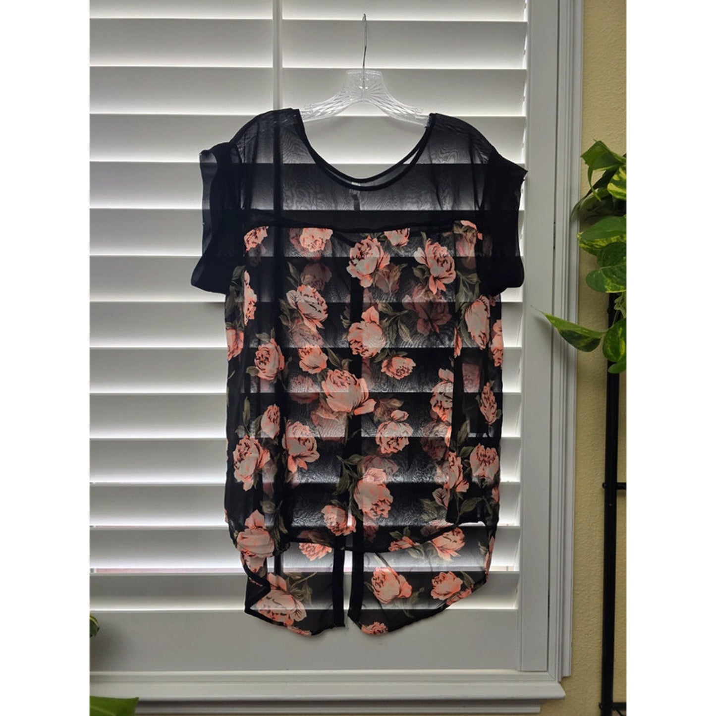 Live 4 Truth Black Floral Sheer Mermaid Tail Plus Size Top 1X