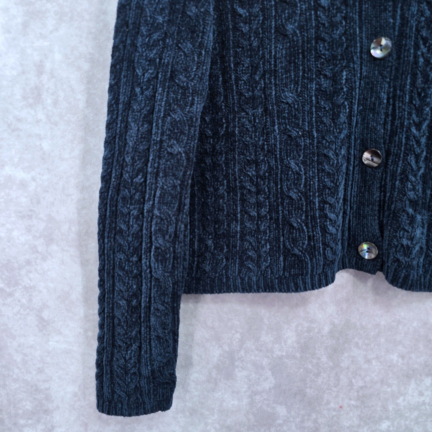 Valerie Stevens Blue Chenille Knit Granny Preppy Cozy Cardigan Sweater Large