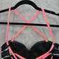 Xhilaration Black White Pink Padded String Adjustable Bikini Top Swimwear Medium