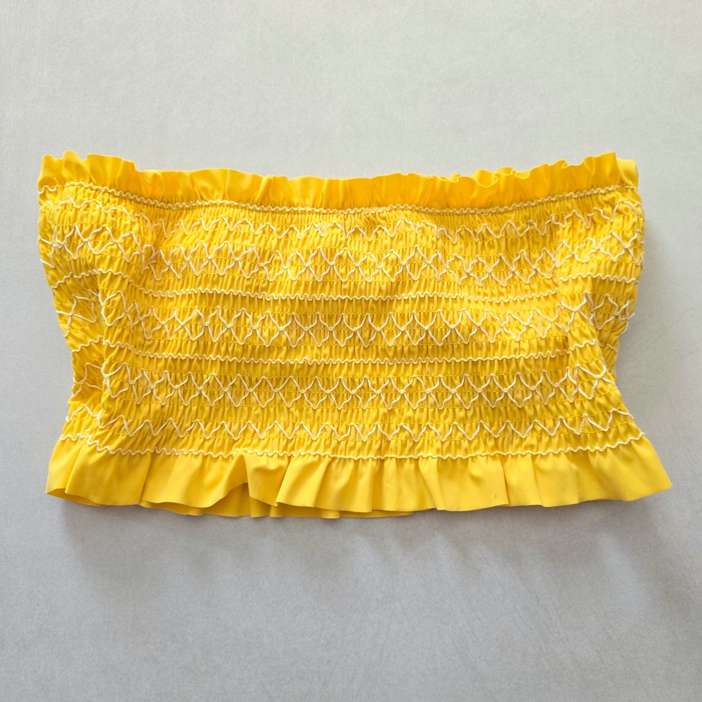 Y2K VTG Yellow Ruffle Smock Bandeau Coquette Retro Swimwear Bikini Top Medium